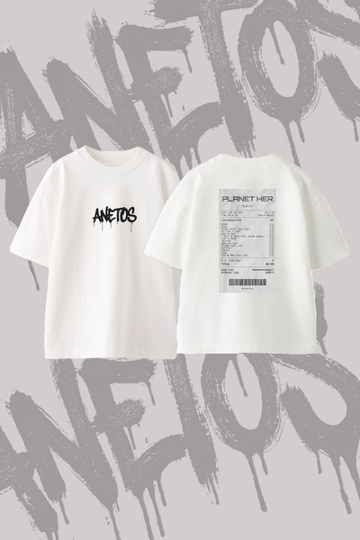 Anetos Doja Cat Planet Her Design Тениска с принт на гърба, памучна, бяла, ов...
