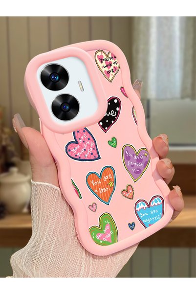 Hontinga Realme C55 Compatible Case Camera Protector Pink Silicone Couple Pho...