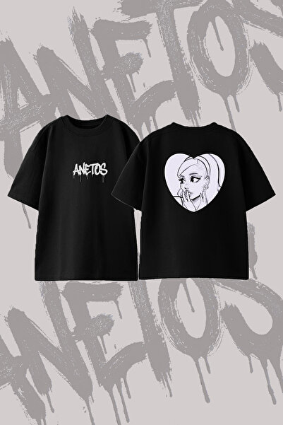 Anetos Ariana Grande_1 Design Back Printed Cotton Black Oversize T-Shirt