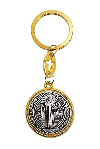 OEM Breloc metalic Art Sacrum Sfantul Benedict dublu fata multicolor 3.4cm