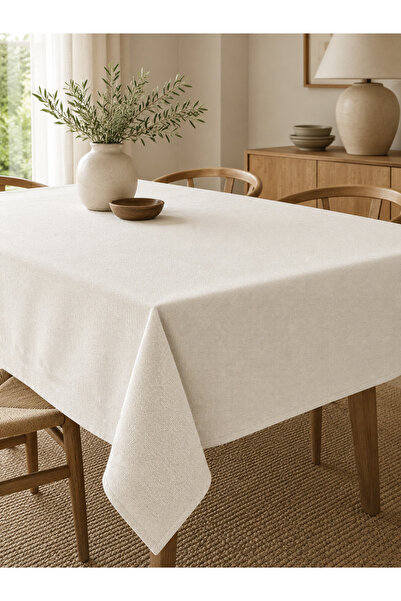 Befahomes Linen Touch Ekru Collection Keten Görünümlü Düz Renk Polyester Masa...