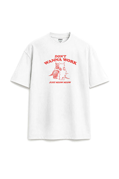 Darkia Just Meow Meow Cat Meow Orange Printed Design Relax Fit White T-Shirt