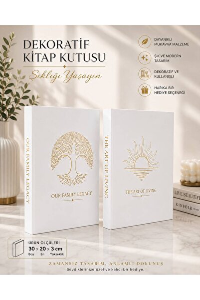 irayhomedecor 2'li Yaldızlı İnce Dekoratif Kitap Kutu Set (Yaşam Ağacı&Güneş)