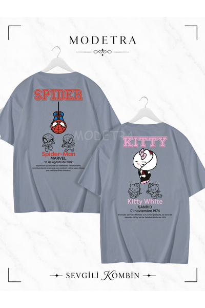 Modetra Women Men Unisex Spider Kitty Written Back Print Lover Couple Combina...
