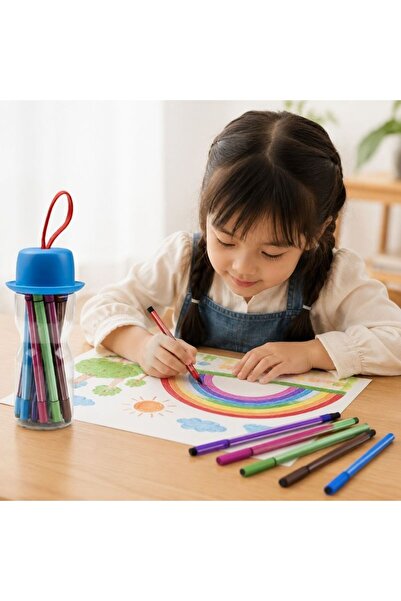 idei Set Carioci Aquarelle cu 12 Culori, Recipient Transparent cu Capac Albas...