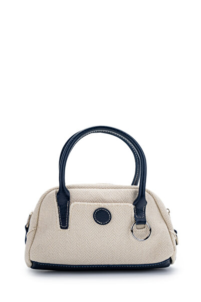 minebag Silver Ring Detailed Women's Crossbody Bag Plain Linen Navy Blue