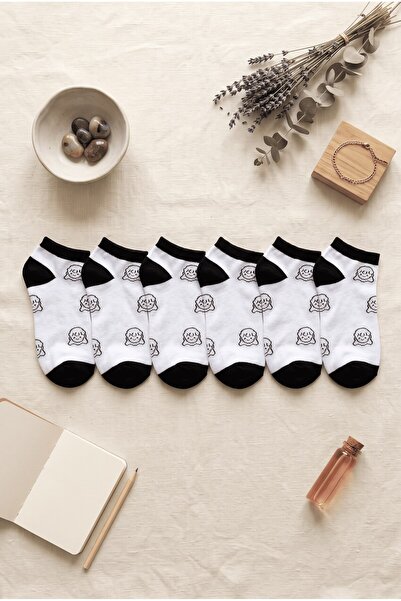 hadiora Set of 6 Black-White Figured Women's Socks - Soft Cotton
