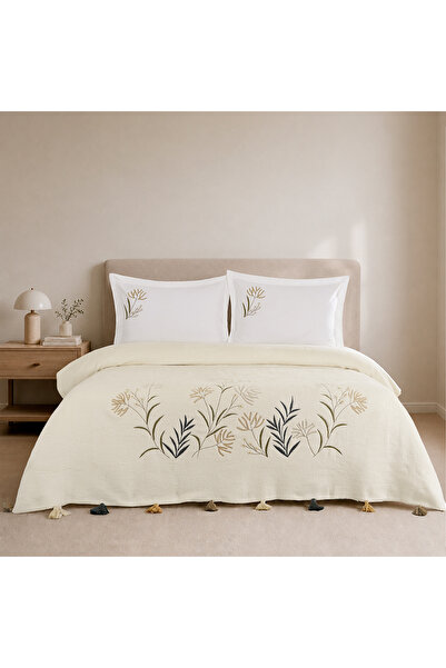 ALTINBAŞAK TEKSTİL Zaria Double Embroidered Bedspread Cream (4 Pieces) 200X22...