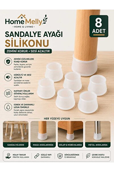 btm home 8 Adet Silikon Sandalye Ayak Koruyucu Kaydırmaz Zemin Çizilmez Masa ...