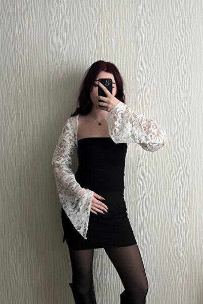 ARCADULE Beyaz Dantel Lastik Kollu Bolero