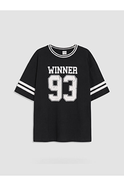 LC Waikiki Lcw Kids Black Crew Neck Printed Girls' T-Shirt