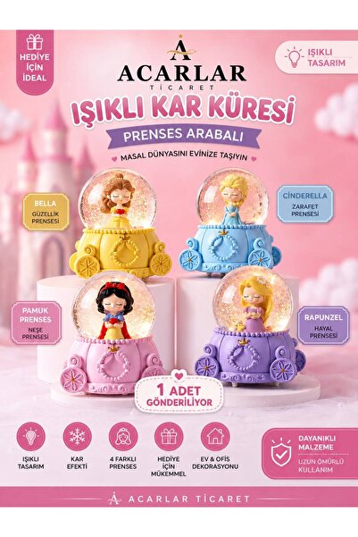 Acarlar Ticaret Figürlü Hediyelik Kar Küresi Çok Renkli LED Işıklı Desenli