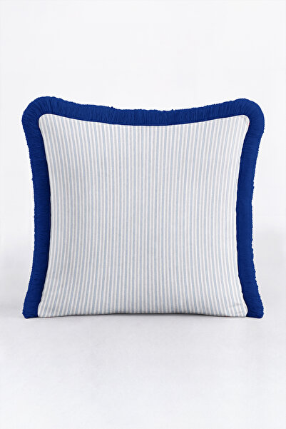 Evimde Bambaşka Striped Elegant Marine Fringe Pillowcase - Fine Line Sailor B...