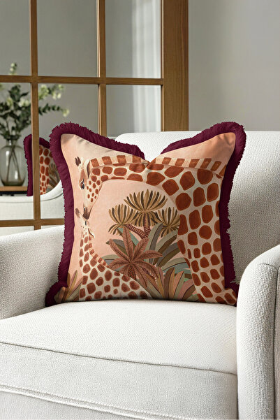 Evimde Bambaşka Exotic Safari Giraffe Fringed Pillowcase - Tropical Bohemian ...