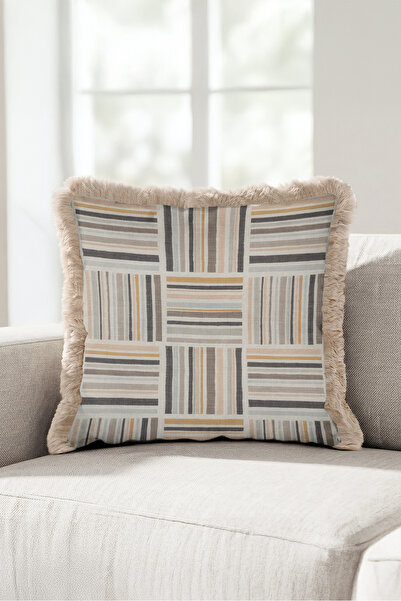 Evimde Bambaşka Striped Geometric Fringed Pillowcase - Patchwork Bohemian Min...