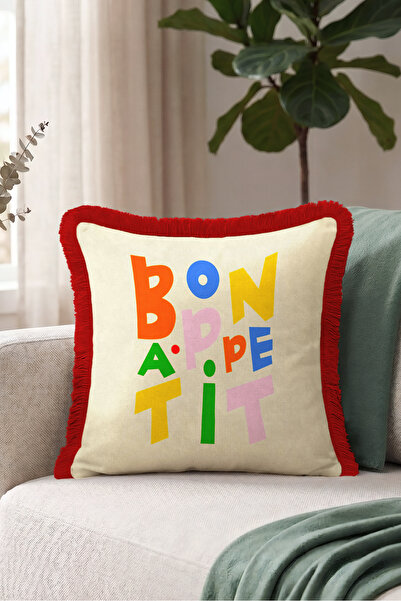 Evimde Bambaşka Pop Art Colorful Typographic Fringed Pillowcase - Cheerful Le...
