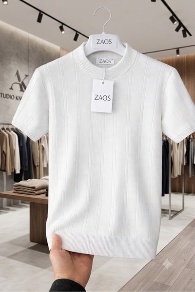 zs zaos fashion Men's Summer Short-Sleeved Crew Neck Knitwear T-Shirt 0 Colla...