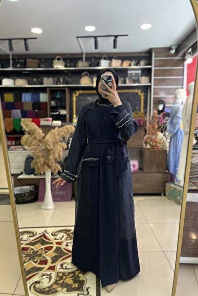 HÜMEYRA BUTİK Organza Abaya with Stone Embellished Pockets