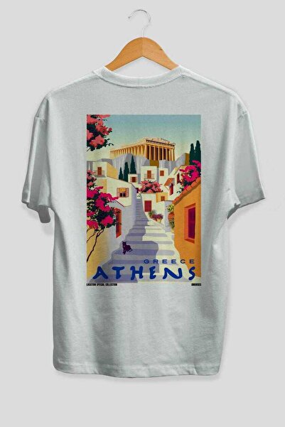 Ankhises Αθήνα Ελλάδα Λευκό Oversize Country City Μπλουζάκι Unisex με στάμπα ...