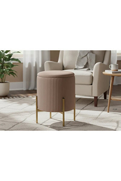 Target Home Σκαμπό σταθερό Rigato capuccino ύφασμα με αποθηκευτικό χώρο χρυσά...