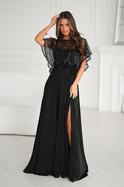 OEM Rochie Dama Paiete, Poliester, Bicotone, Negru Model 333-06