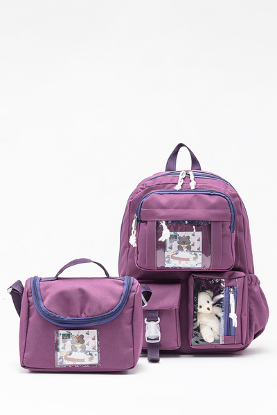 WANDER BAG Kawaii Teddy Bear Design 2-Piece School Bag Set - Backpack and Lun...