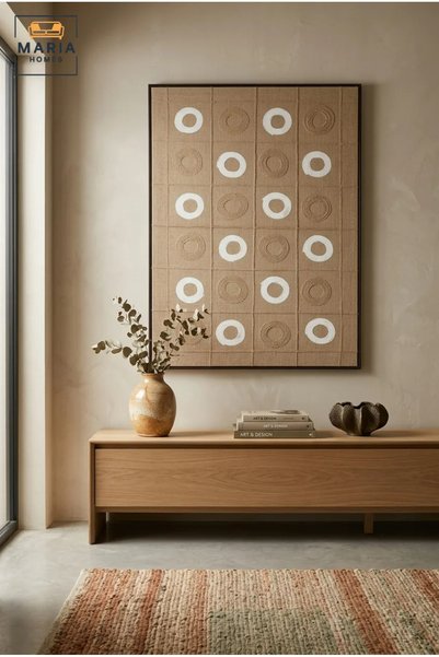 MARIA HOMES لوحة جدارية هندسية عصرية ذات نسيج مميز مع إطار أسود نحيف، تصميم د...