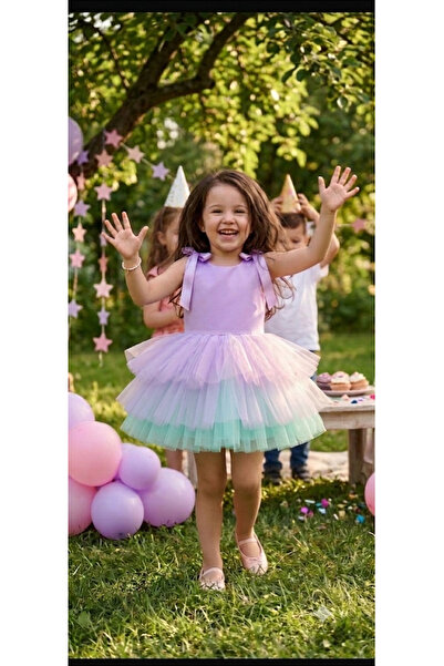 kokosh _ kidss burcu sapmaz Kız çocuk renkli tütülü özel gün doğum günü elbisesi