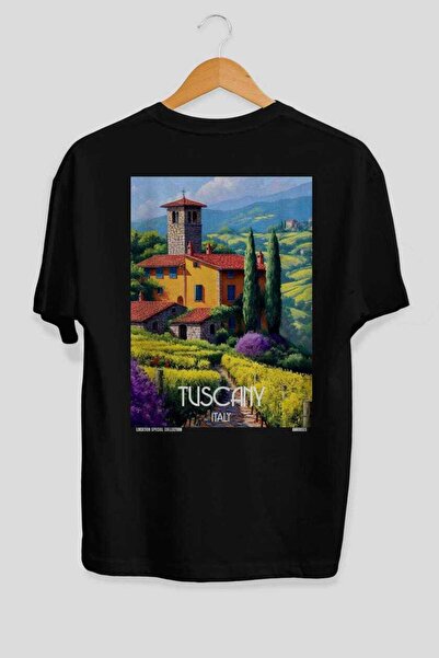 Ankhises Tuscany Italy Black Oversize Country City Back Printed Unisex T-Shir...