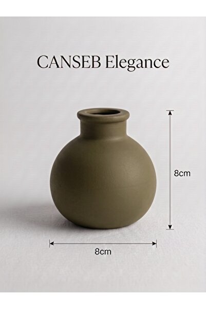 CANSEB Elegance فازة صغيرة ممتلئة - كاكي - 8x8 سم - صناعة يدوية مرسومة باليد