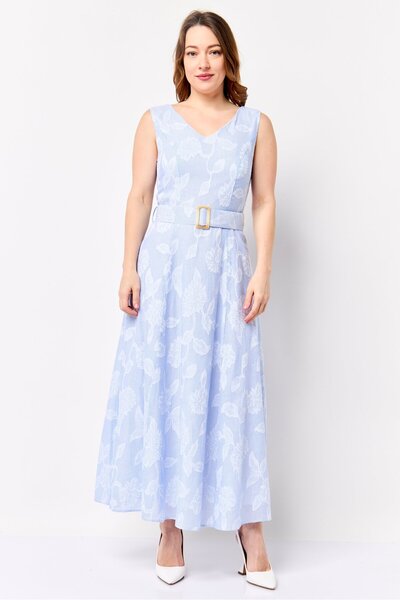 Nautica Jeans Co Women Embroidered Tie Belted Midi Dress, Light Blue