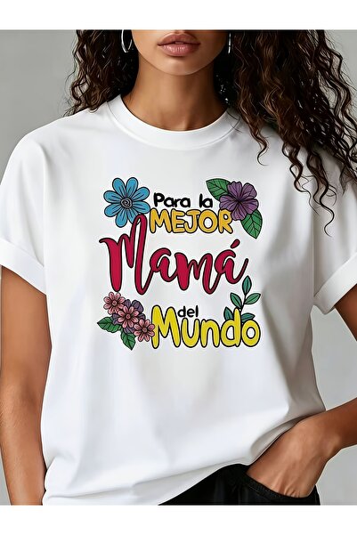 212Wear تي شيرت نسائي بتصميم إبداعي لعيد الأم مع طباعة "La Mejor Mamá" تعبر ع...