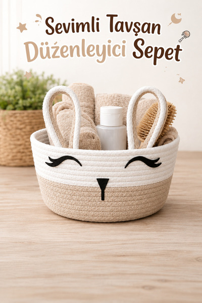 JASPER MiniBunny Σχοινί Γιούτας Μπεζ Χαριτωμένο Κουνέλι Οργανωτής Καλαθιού 20...