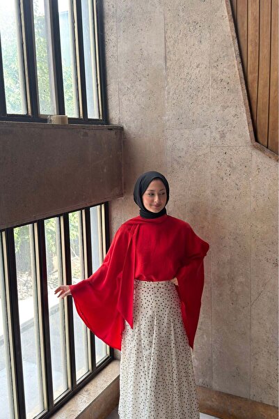 Faya Boutique Kırmızı Tensel Pelerin Bluz