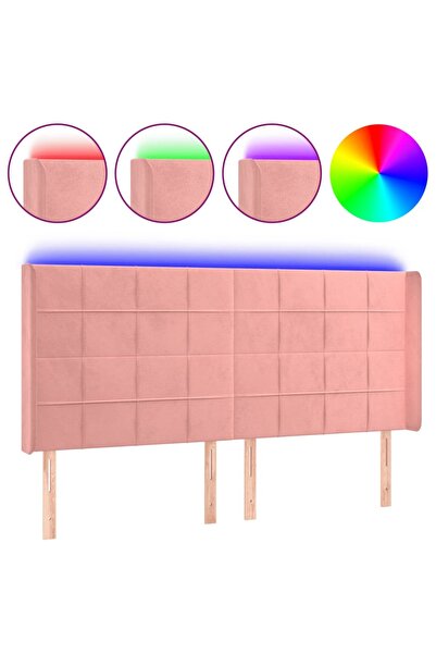 vidaxl Tăblie de pat cu LED, roz, 203x16x118/128 cm, catifea