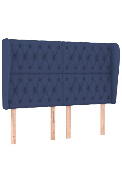 vidaxl Tăblie de pat cu aripioare, albastru, 163x23x118/128 cm, textil