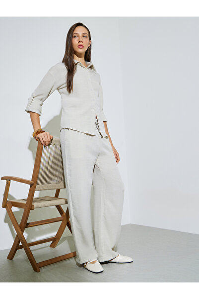 Styli Linen Like Shirt And Wide Leg Pants Set