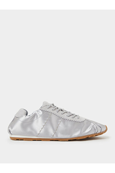 Styli Silver Plain Satin Fitted Cuff Sneakers