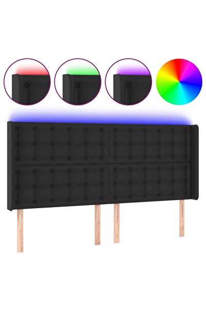vidaxl Tăblie de pat cu LED, negru, 147x16x118/128 cm, piele ecologică