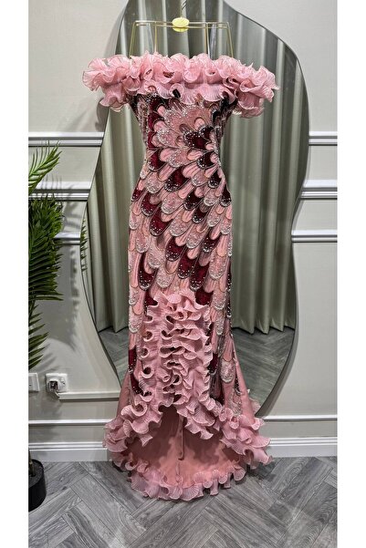 Jood Luxury Embroidery Ruffle Off-Shoulder Maxi Evening Dress