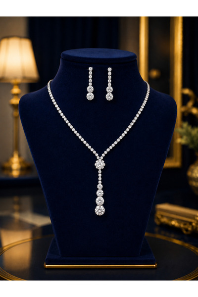 YADİGAR SARAYI Premium Zirkon Taşlı Kolye & Küpe Seti