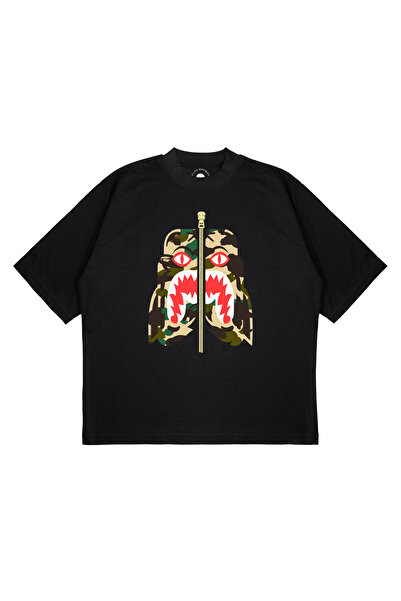 TRAGEDY تي شيرت للجنسين بمقاس كبير من BAPE TIGER CAMO 1ST مطبوع بقصة مربعة وق...