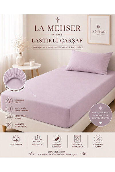 LA MEHSER Cotton Combed 100% 30 Corner Single Size Lilac Elastic Bed Sheet