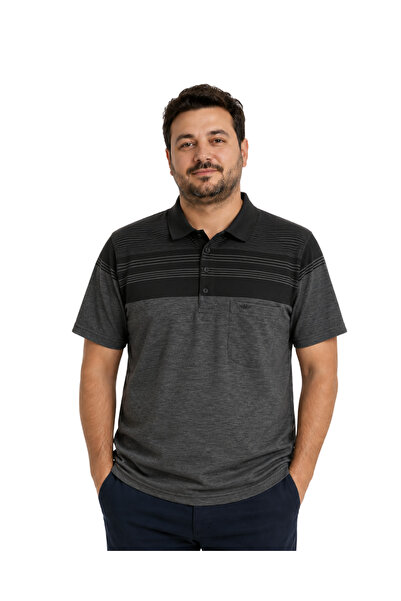 BattalModa Melange Black Polo Collar Short Sleeve Wind T-Shirt M-L-Xl-2Xl