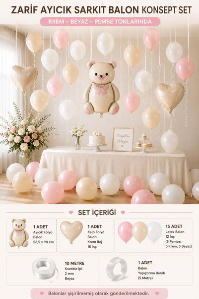 HAPPYLOOPPARTY Teddy Bear Bohemian Pendant Balloon Concept Set 15-Piece Pink ...