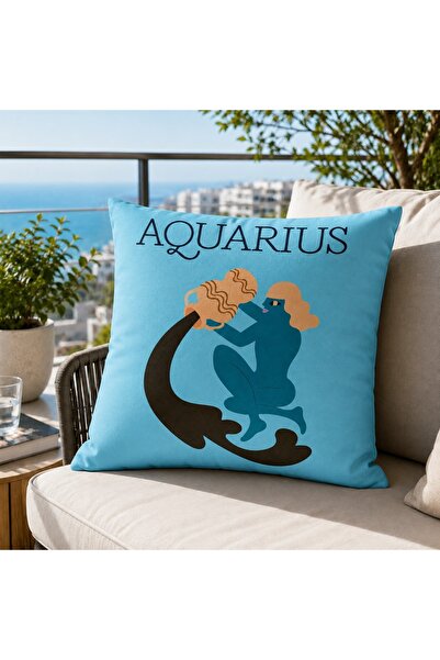 Piloji Decorative Throw Pillow Cover 43X43 cm Aquarius Zodiac Sign Themed Sof...