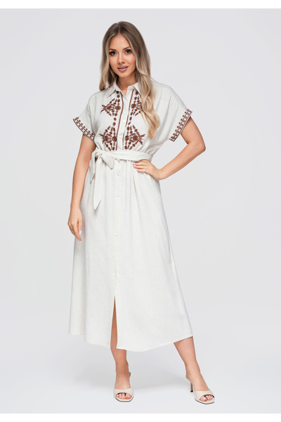OMBRE Women's Midi Dress, Relaxed Fit, Button Closure OW-DLR-E0012