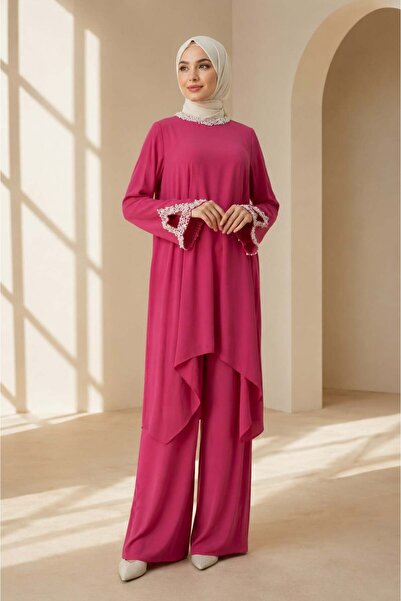 ottoman wear Büyük Beden Pantolonlu Takım Fuşya OTW40945