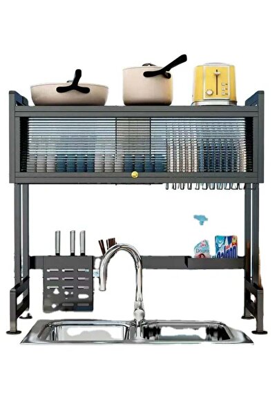 Generic Metal Dish Cabinet Rack Dustproof Sink Rack With Cabinet Door Multi-f...
