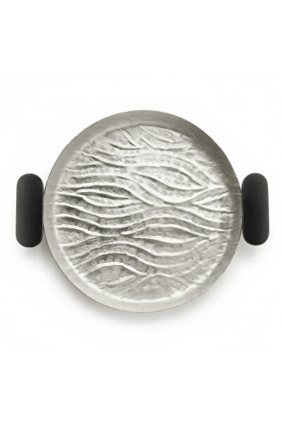 AKDC Luhpar Wave Textured Aluminium Round Tray with Black Wooden Handles - 30...